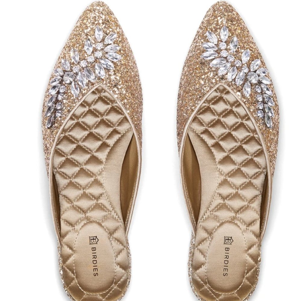 Birdies The Swan Jeweled Gold Sparkle 7.5 SOLD OUT